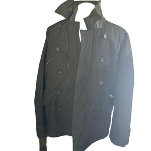 Men's Zara Black pea coat with removable collar Jacket Size L